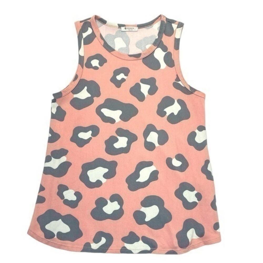 Cow Print Tank Top Women’s Small Pink Gray Sleeveless Bombom